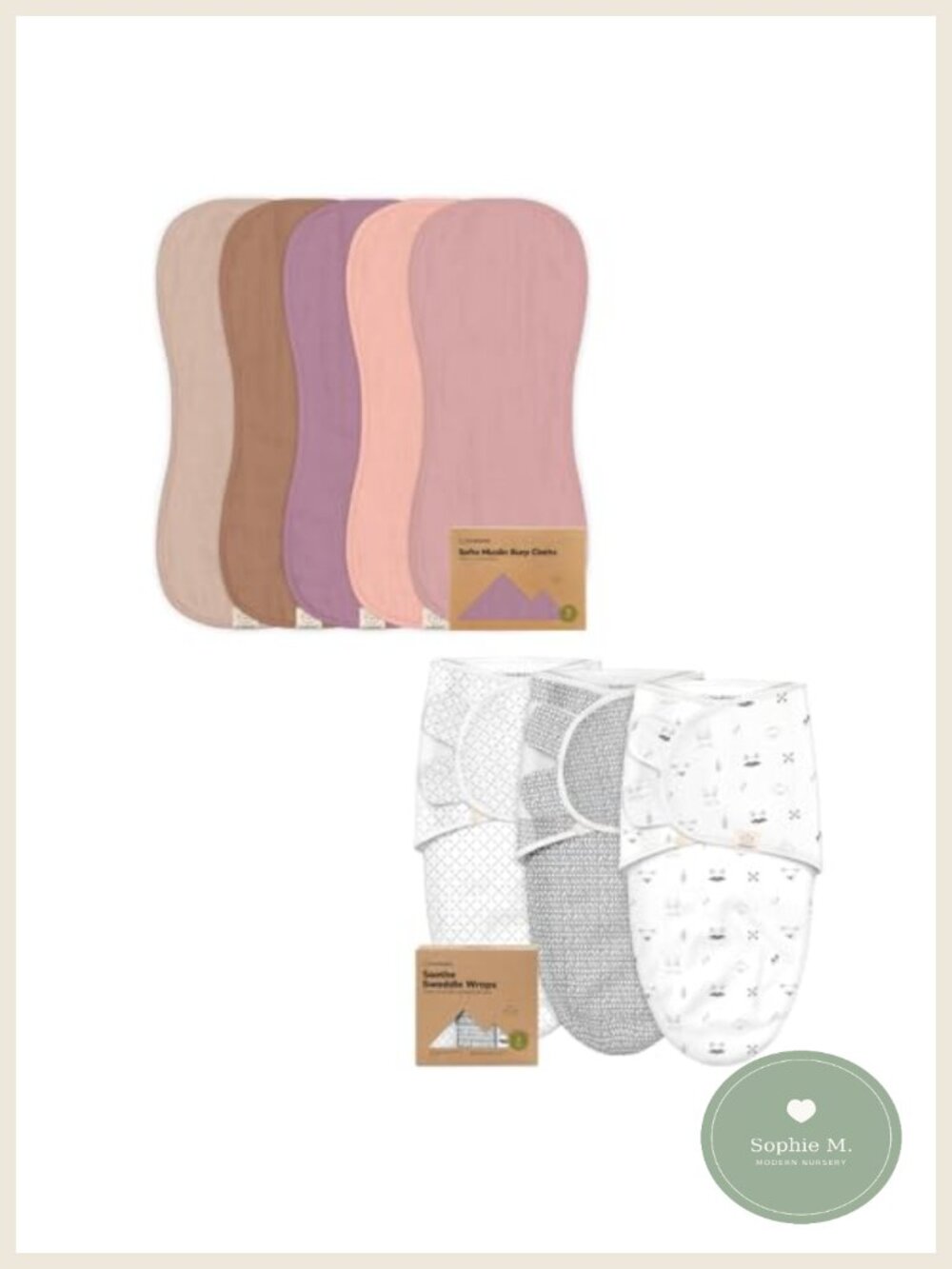 5 Pack Muslin Burp Cloths 8 Layer Cotton Figure 8 3 Pack Swaddle Sleep Sack